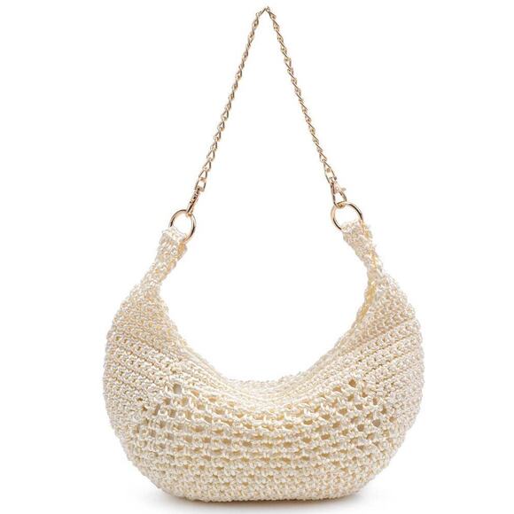 Moda Luxe Handbags - Soft Woven Soraya Chain Strap Shoulder Bag Ivory